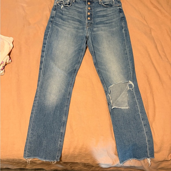 MOTHER The Pixie Dazzler Ankle Fray Distressed Button Fly Jeans - Picture 2 of 7